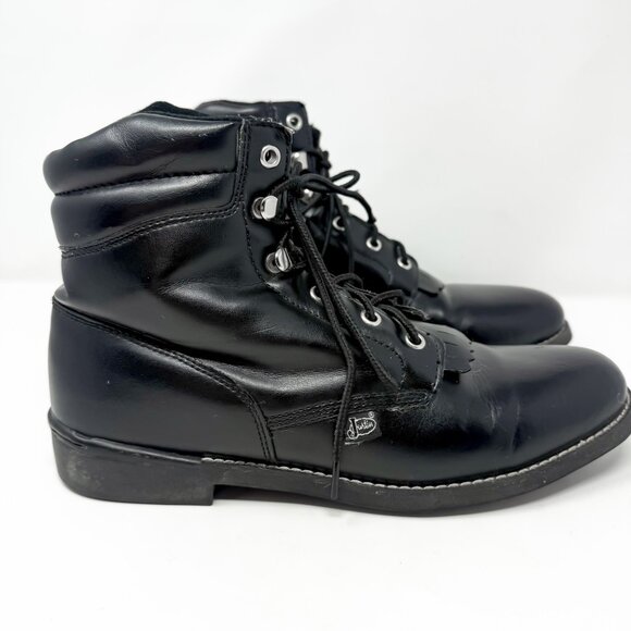 JUSTIN Basics Boots Womens 9.5B Black Leather Ankle Lace Up Roper JBL400 Vintage - Picture 1 of 11
